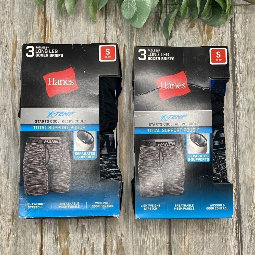 Hanes X-Temp Total Support Pouch Long Leg Boxer Briefs Underwear 2, 3-Packs S